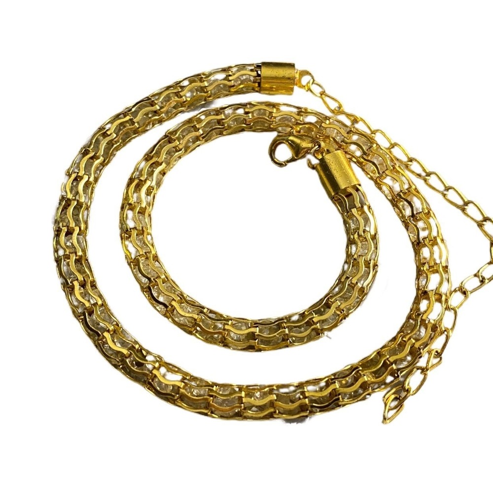 Mesh gold platedβ caged clear crystal necklace